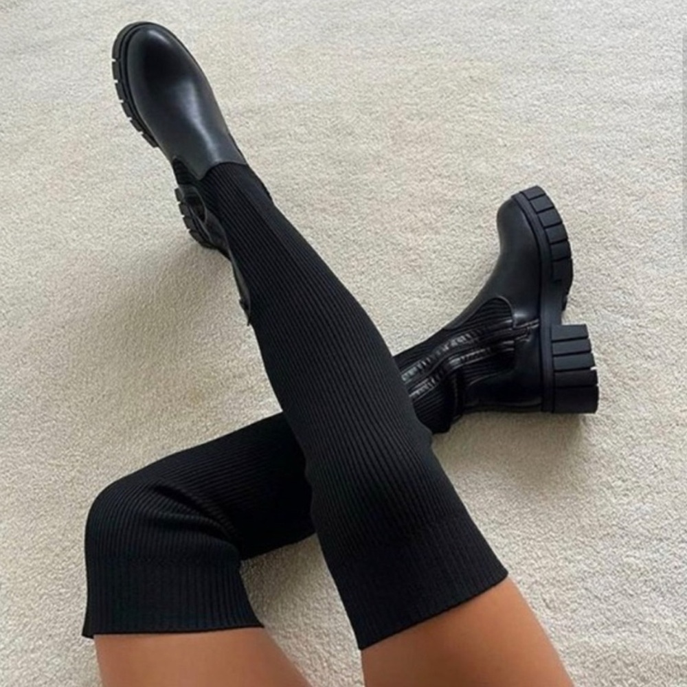 Women's Over Knees Knitted Thigh High Boots - Picture 4 of 8